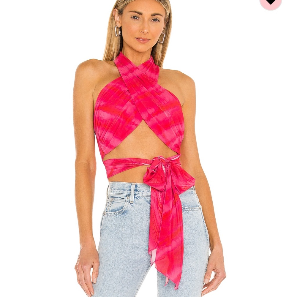 h:ours Rios Wrap Halter Top in Strawberry Tie Dye